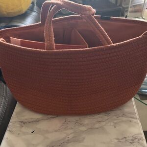Woven Rust Orange Tote Bag with Soft Rope Handles